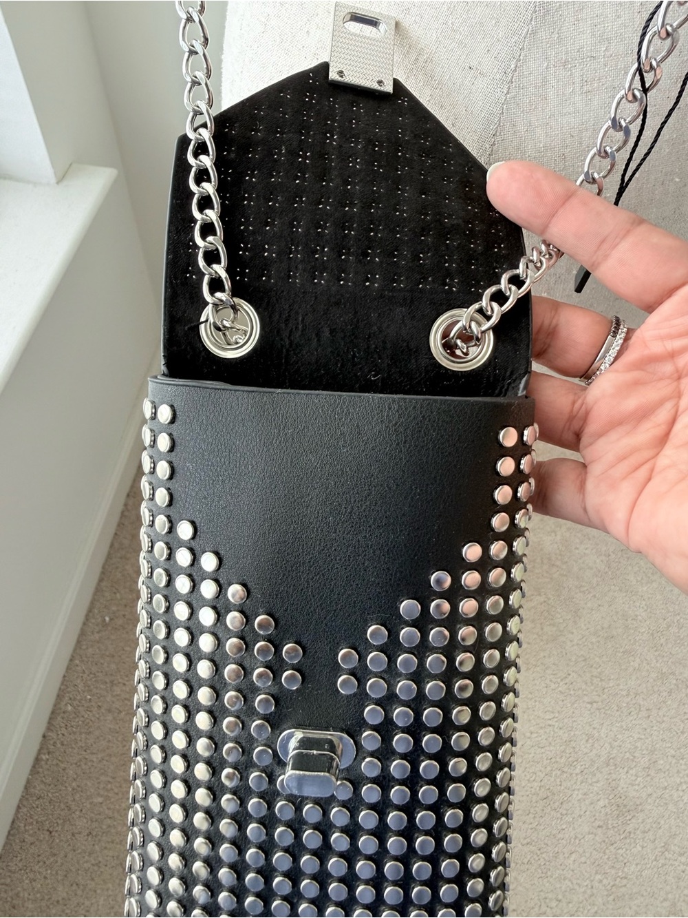 Stradivarius Black Studded Mini Crossbody Bag with Chain - Picture 6 of 13